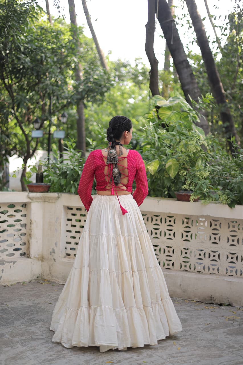 Womenline Pink Color Kora Cotton Navratri Lehenga Choli