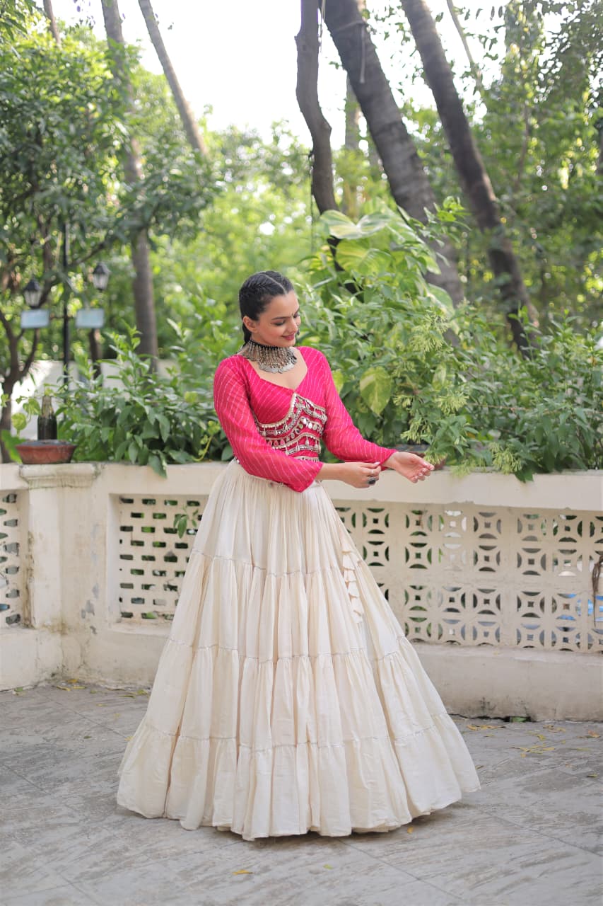 Womenline Pink Color Kora Cotton Navratri Lehenga Choli