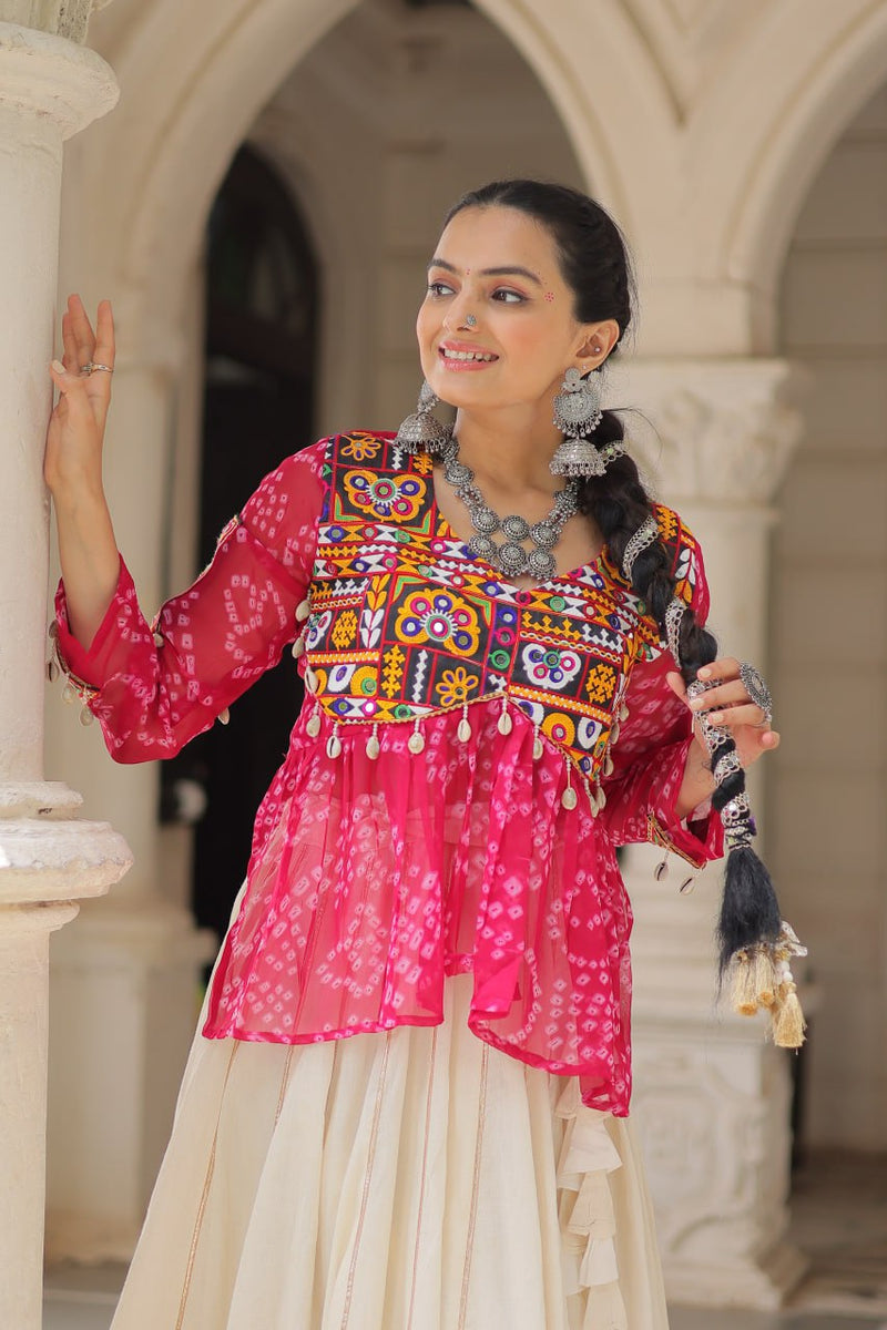 Womenline Pink Color Kora Cotton Navratri Lehenga Choli