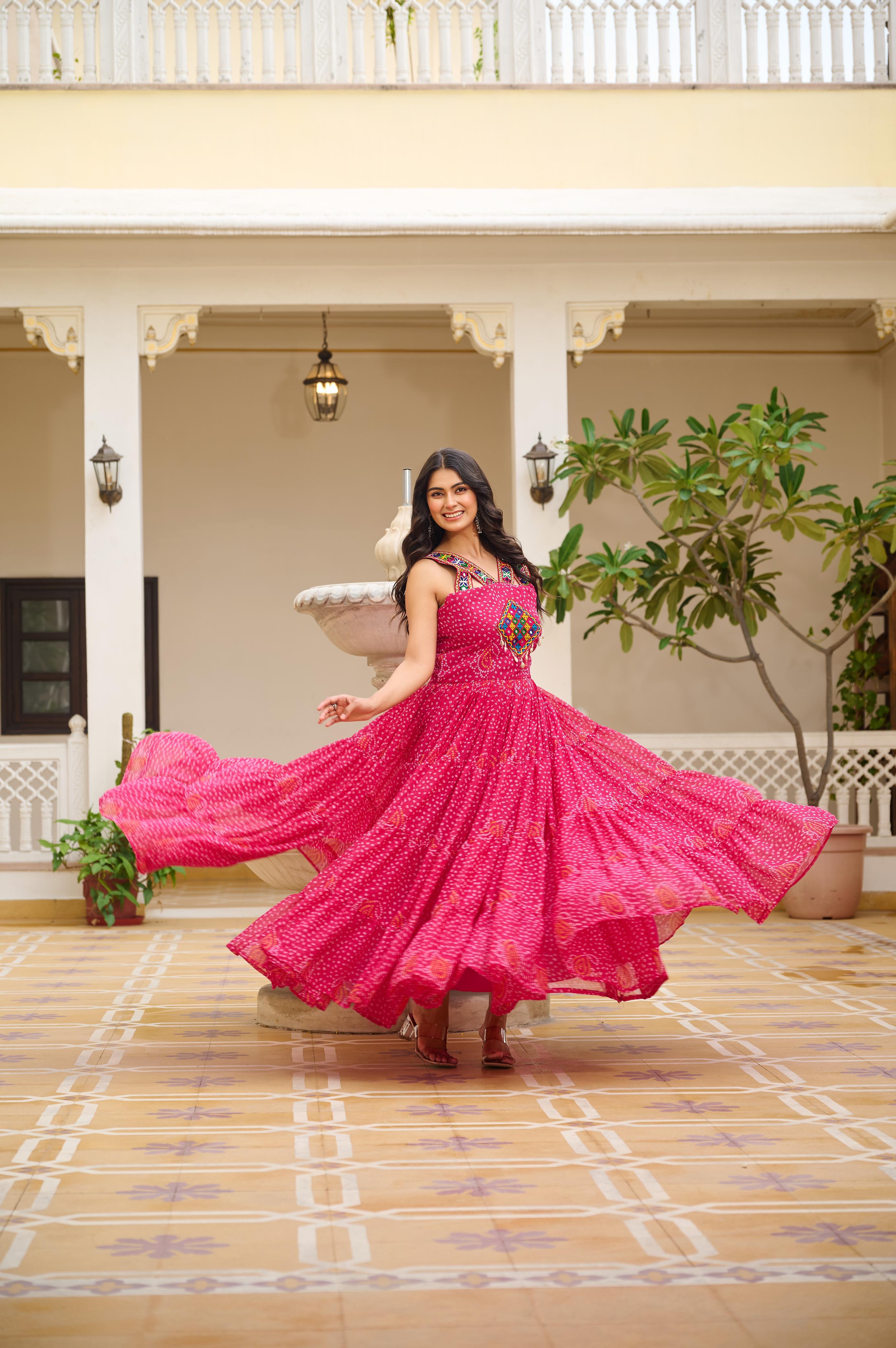Womenline Pink Color Navratri Gown