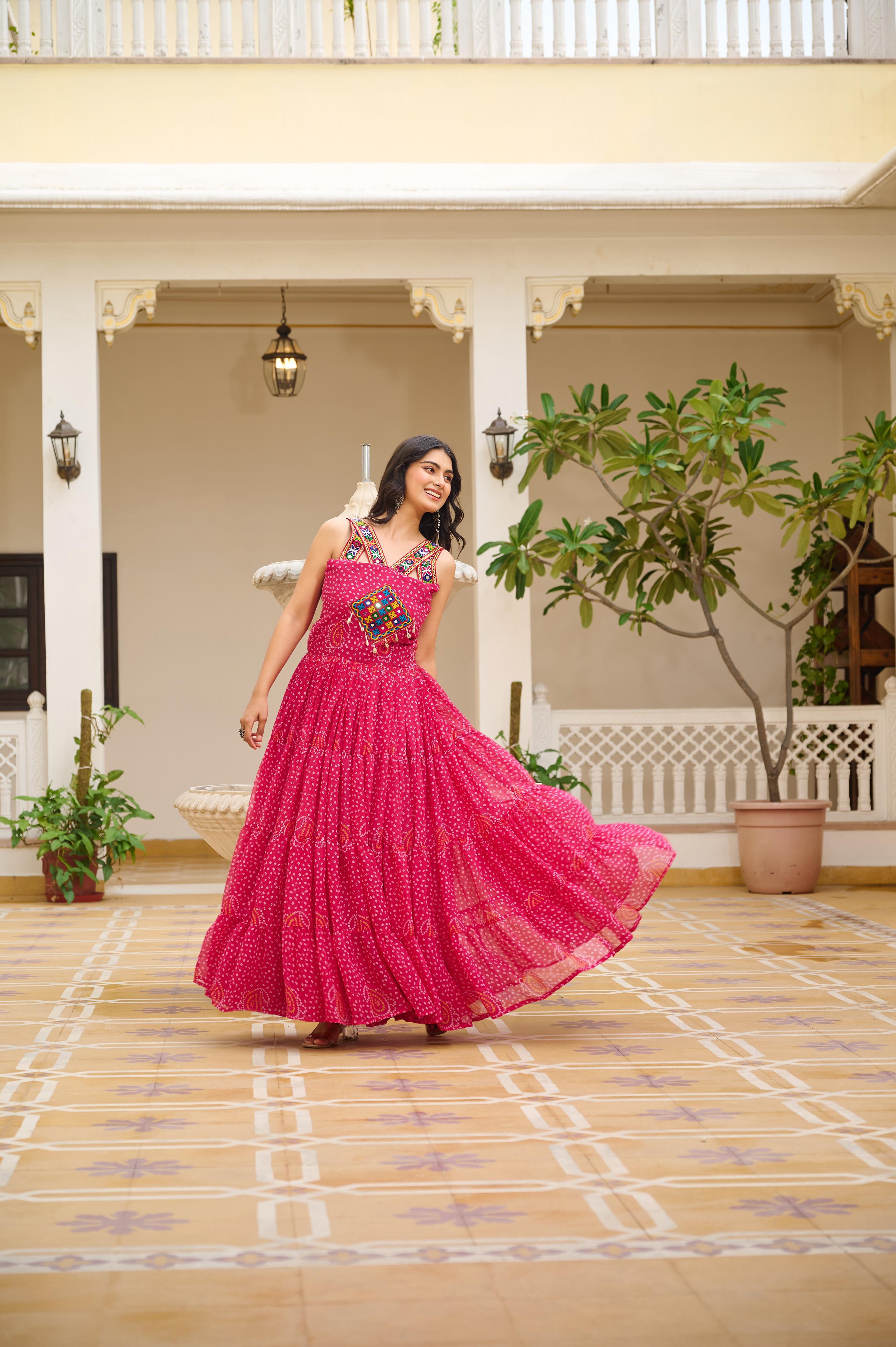 Womenline Pink Color Navratri Gown