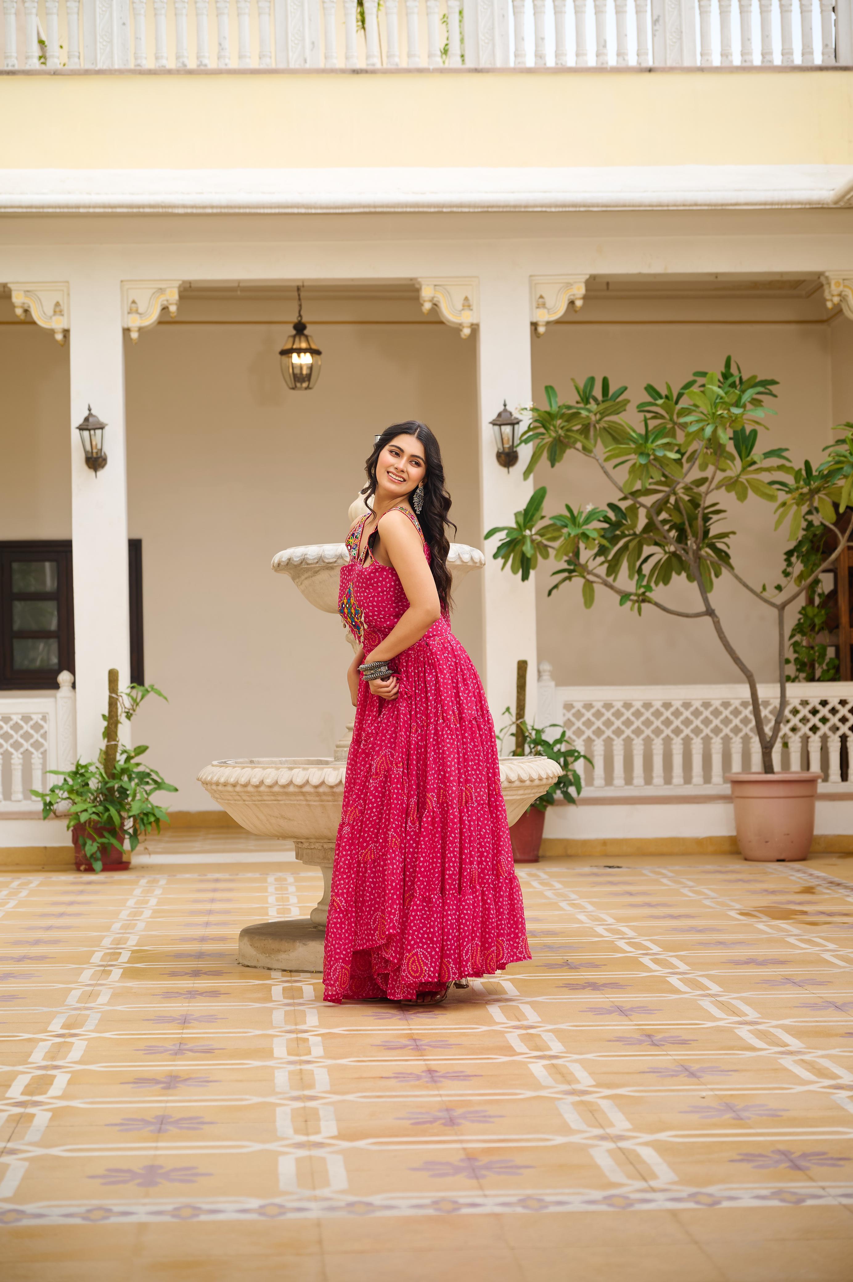 Womenline Pink Color Navratri Gown