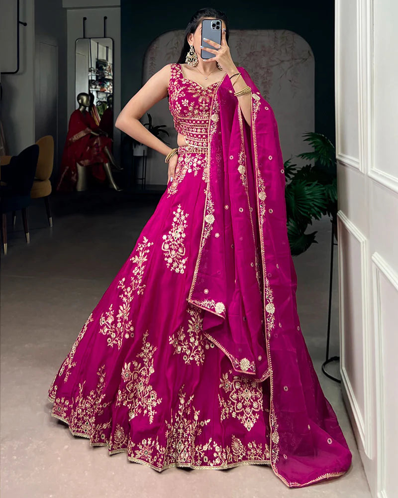 Womenline Pink Color Naysha Silk Embroidered Lehenga Choli