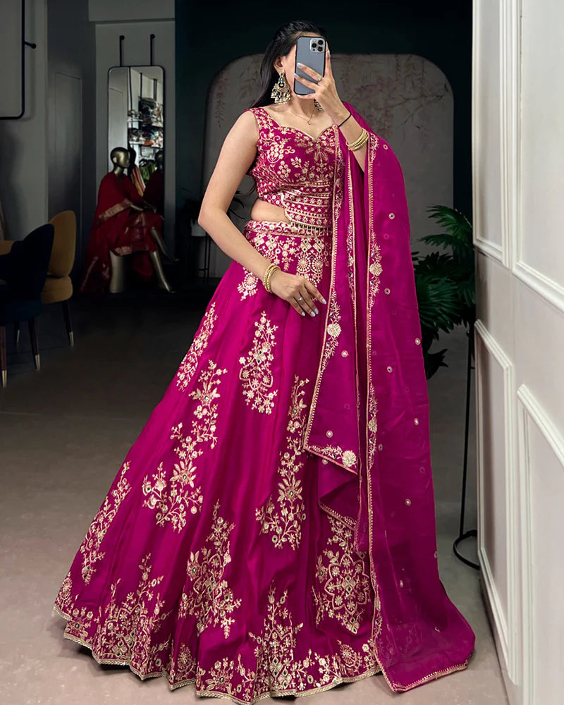 Womenline Pink Color Naysha Silk Embroidered Lehenga Choli