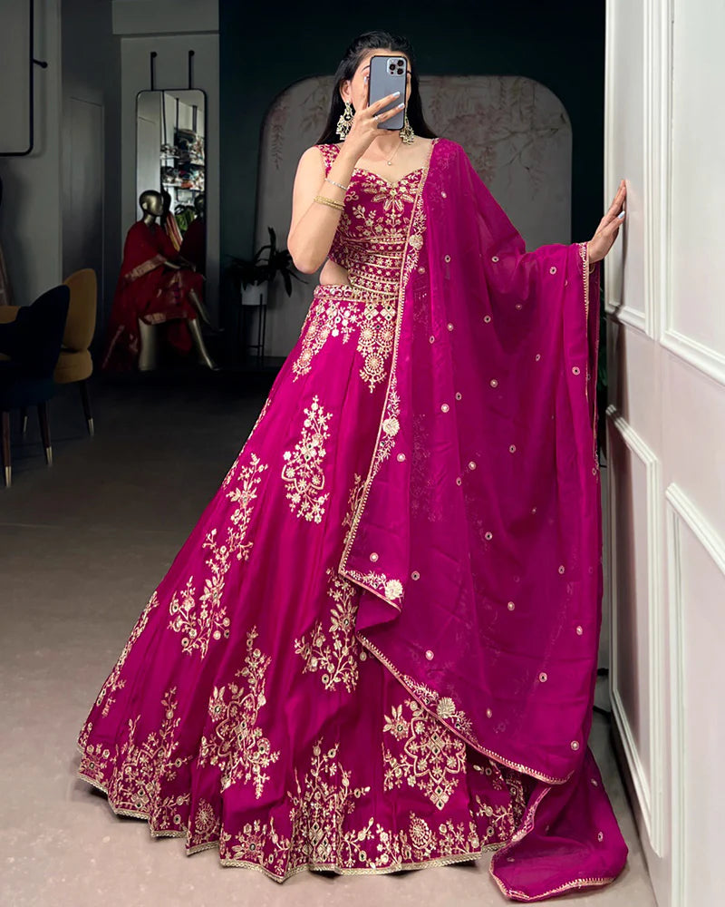 Womenline Pink Color Naysha Silk Embroidered Lehenga Choli