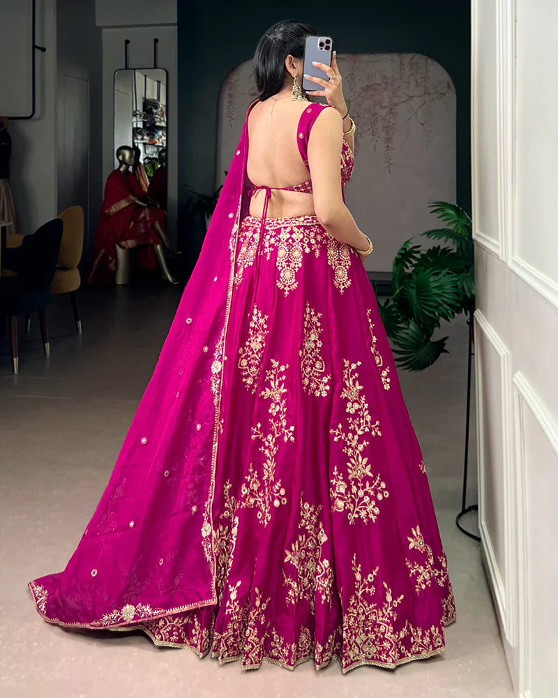 Womenline Pink Color Naysha Silk Embroidered Lehenga Choli
