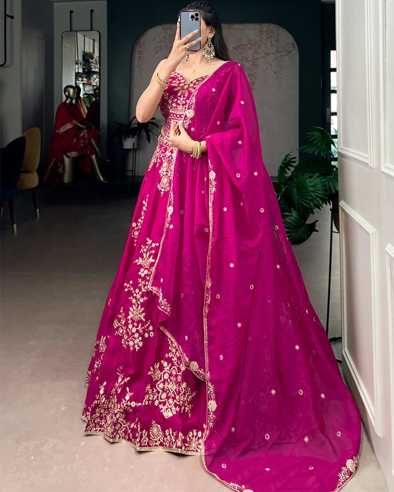 Womenline Pink Color Naysha Silk Embroidered Lehenga Choli
