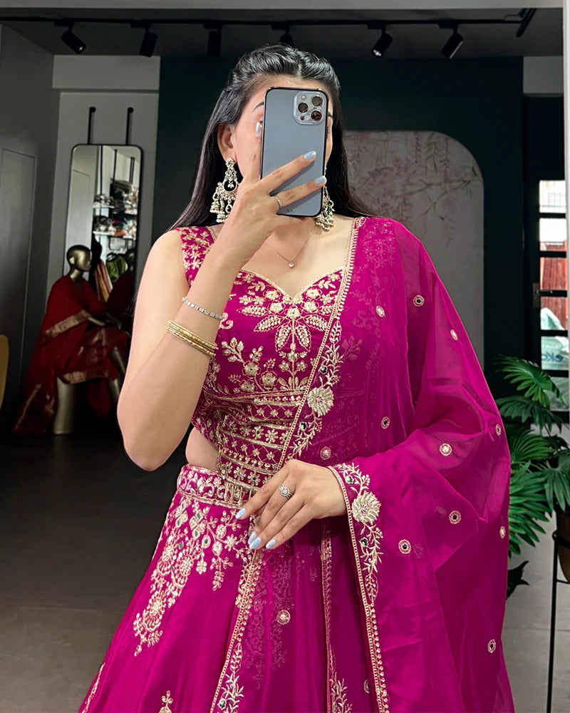 Womenline Pink Color Naysha Silk Embroidered Lehenga Choli