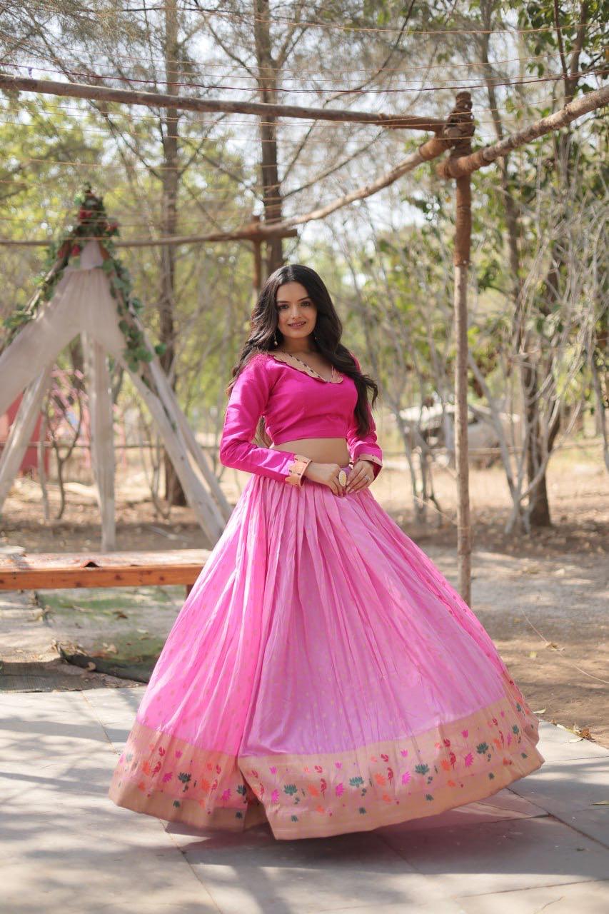 Womenline Pink Color Pure Dayble Viscose Lehenga Choli