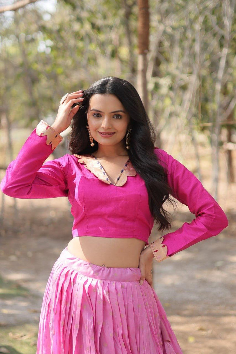 Womenline Pink Color Pure Dayble Viscose Lehenga Choli