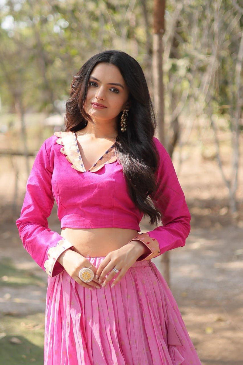 Womenline Pink Color Pure Dayble Viscose Lehenga Choli