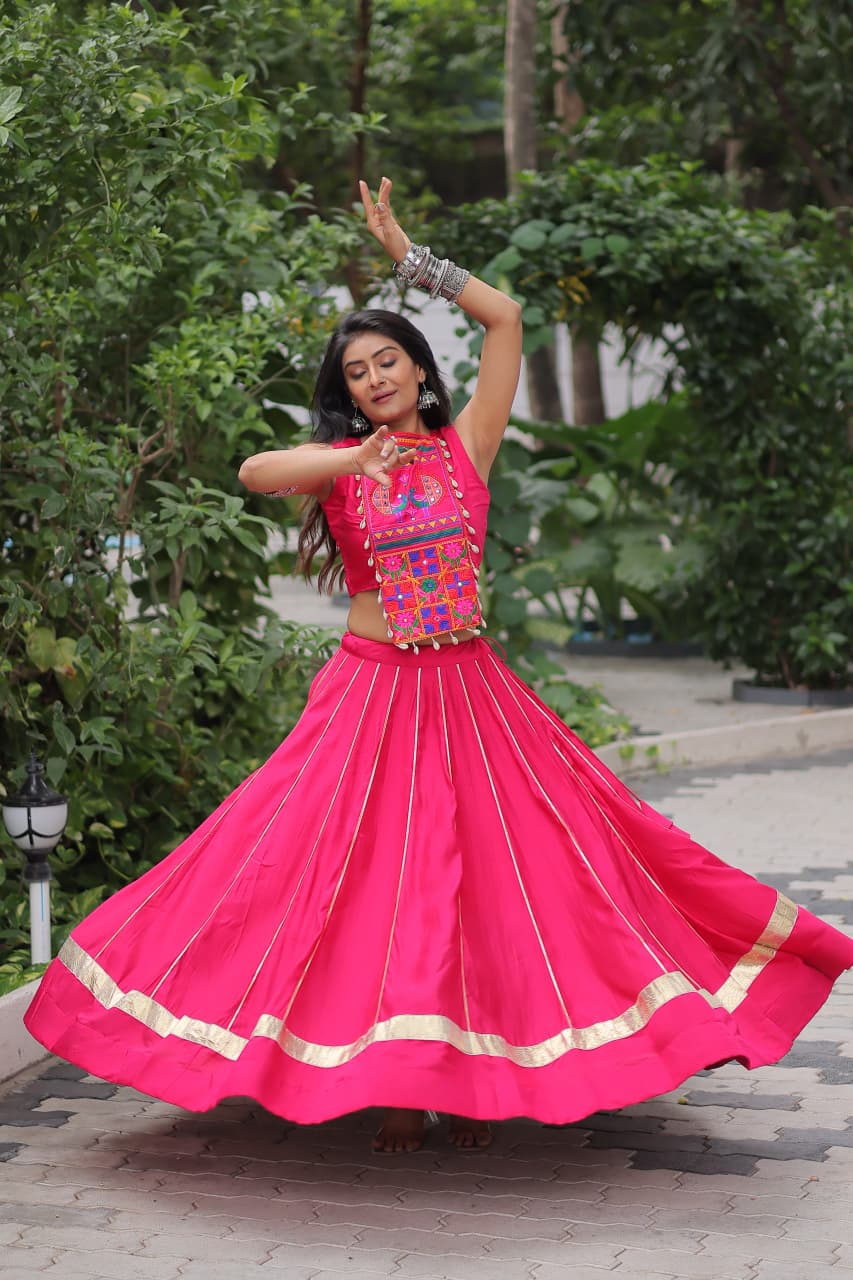 Womenline Pink Color Roman Attractive Gota Patti Navratri Lehenga Choli