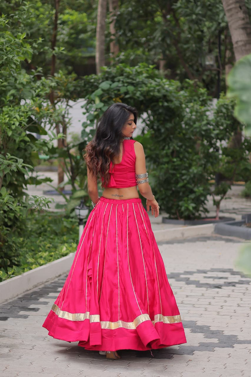 Womenline Pink Color Roman Attractive Gota Patti Navratri Lehenga Choli