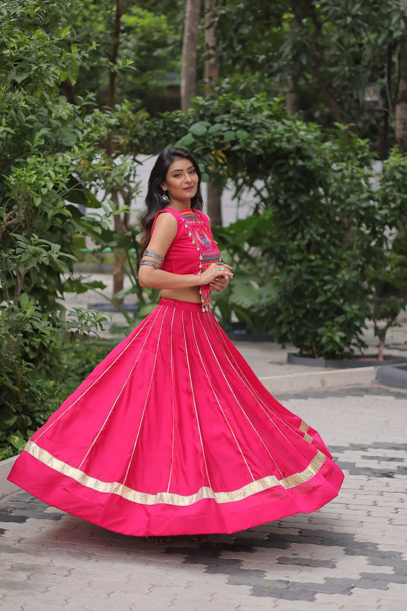 Womenline Pink Color Roman Attractive Gota Patti Navratri Lehenga Choli