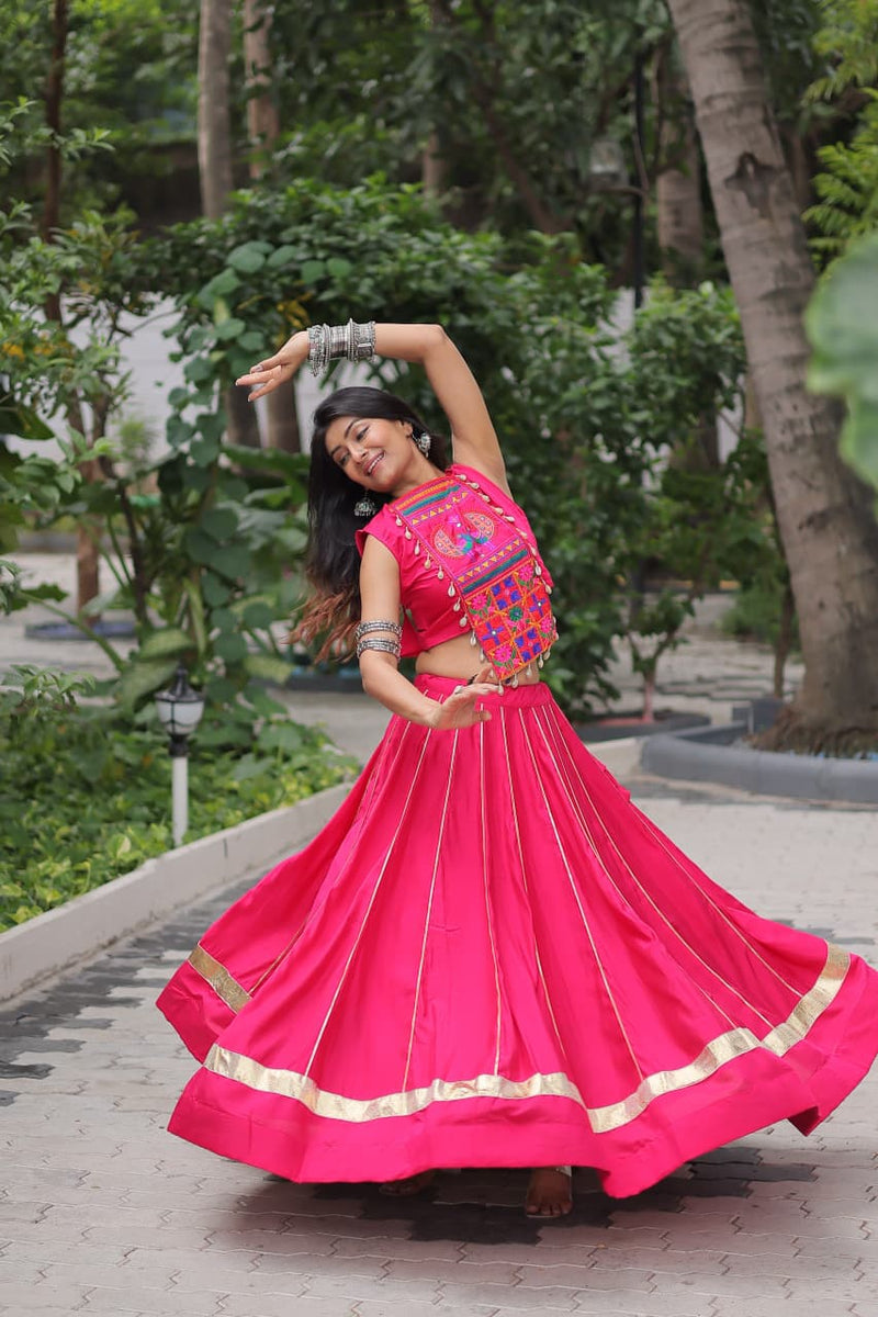 Womenline Pink Color Roman Attractive Gota Patti Navratri Lehenga Choli