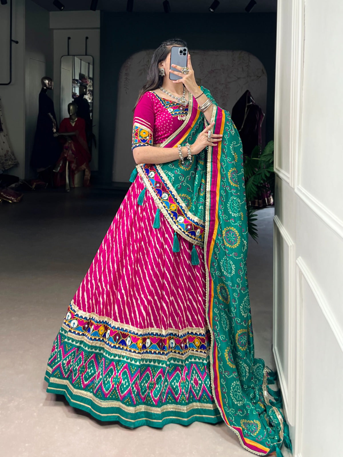 Womenline Pink Color Tasar Silk Navratri Lehenga Choli