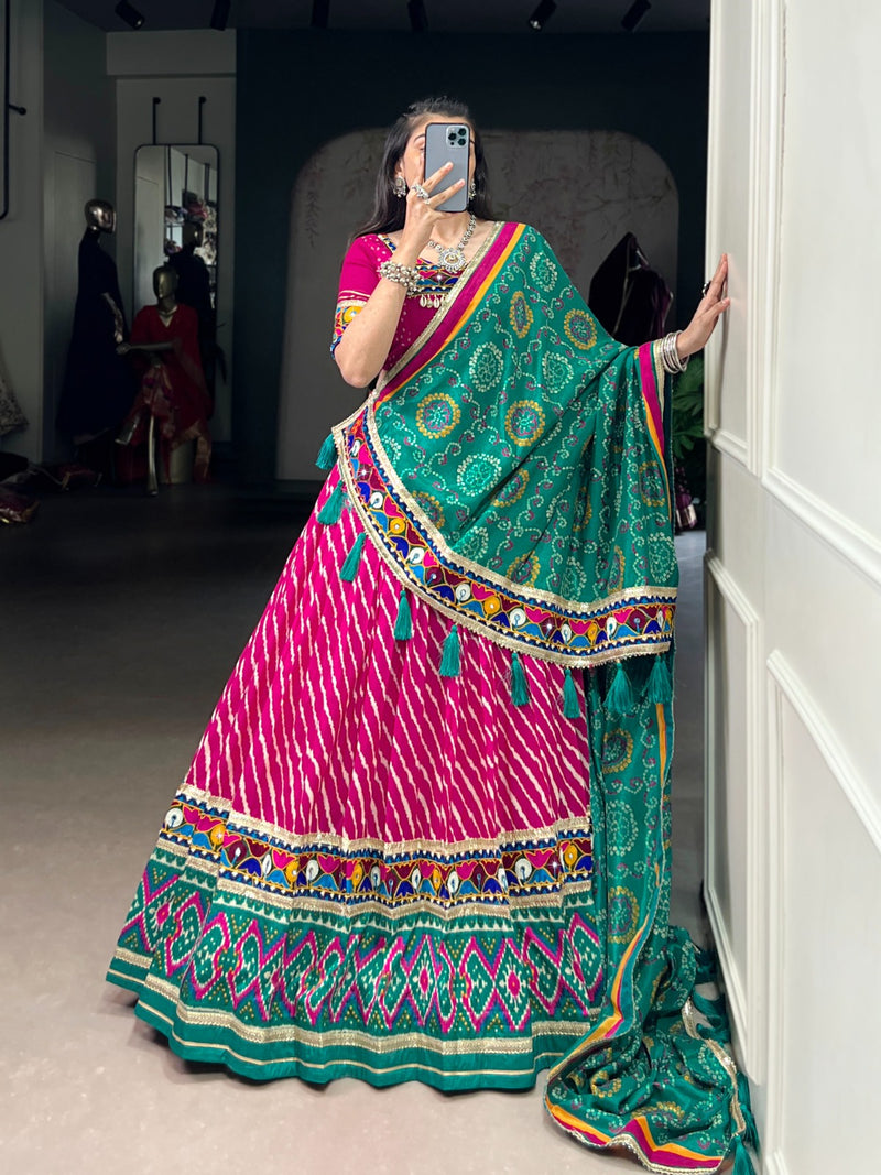 Womenline Pink Color Tasar Silk Navratri Lehenga Choli