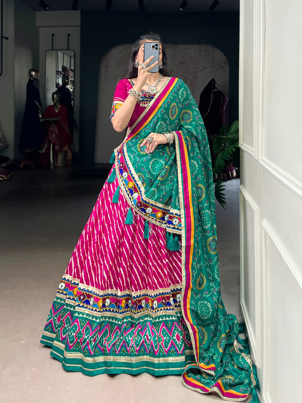 Womenline Pink Color Tasar Silk Navratri Lehenga Choli