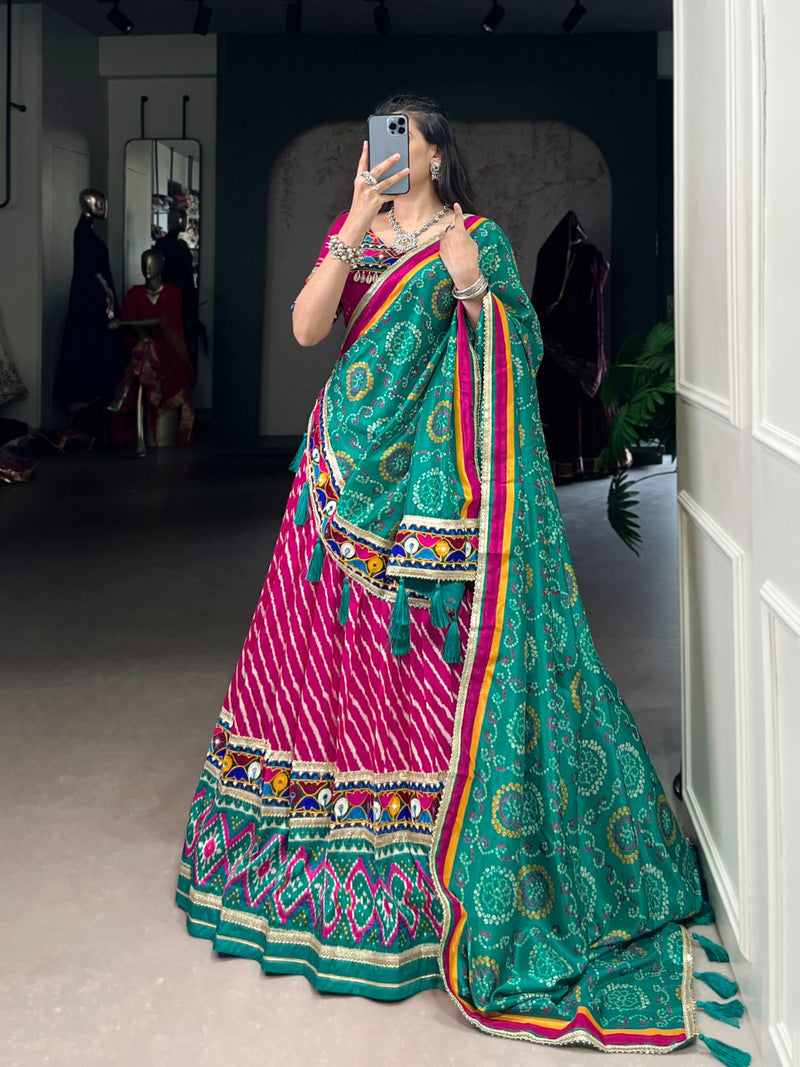 Womenline Pink Color Tasar Silk Navratri Lehenga Choli