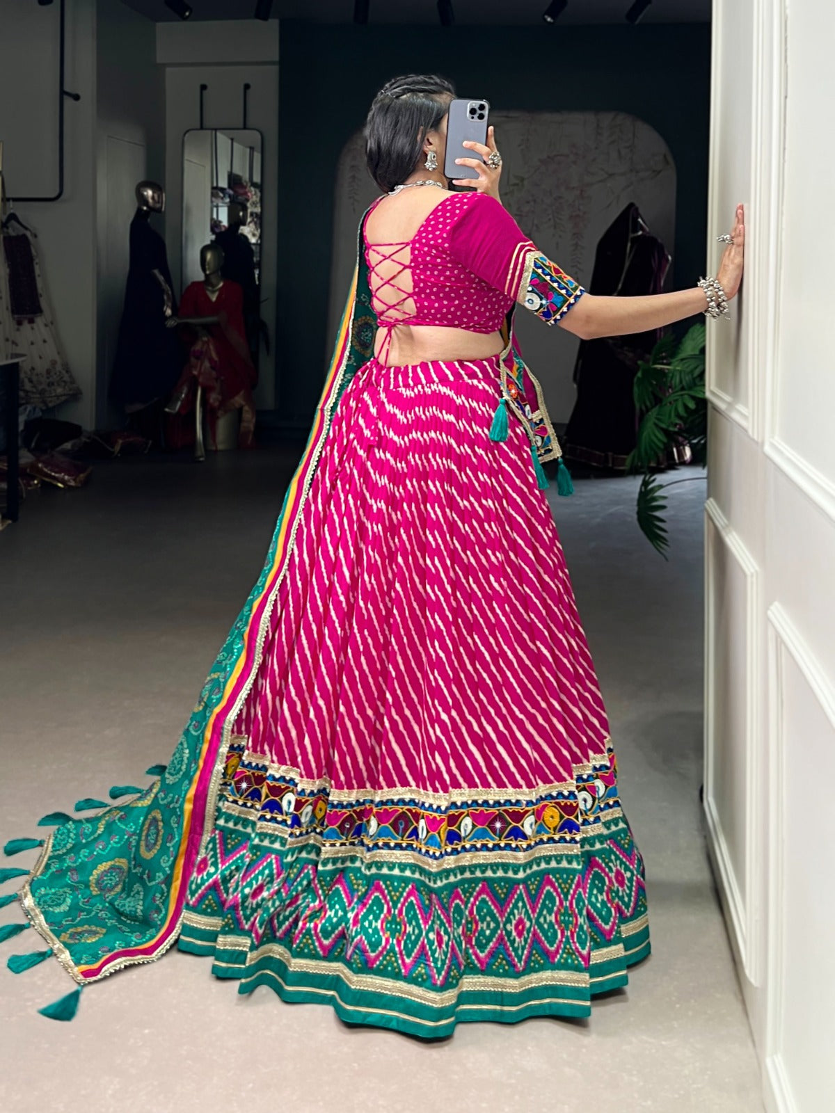Womenline Pink Color Tasar Silk Navratri Lehenga Choli