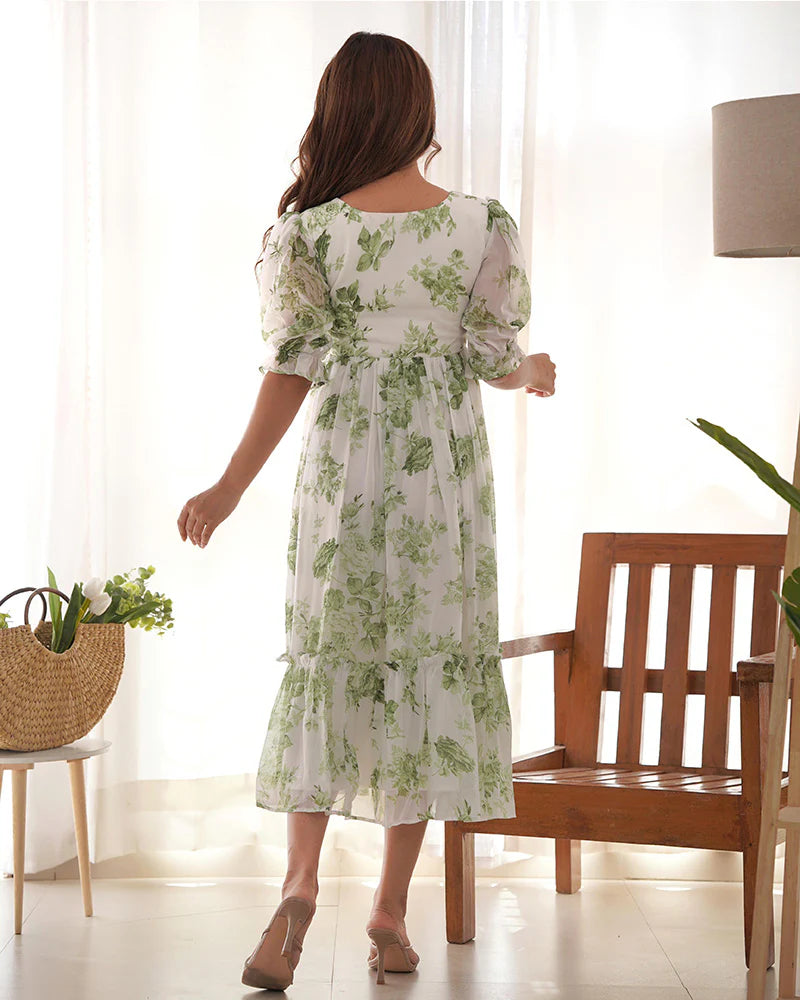 Womenline Pista Color Georgette Floral Printed Tunic