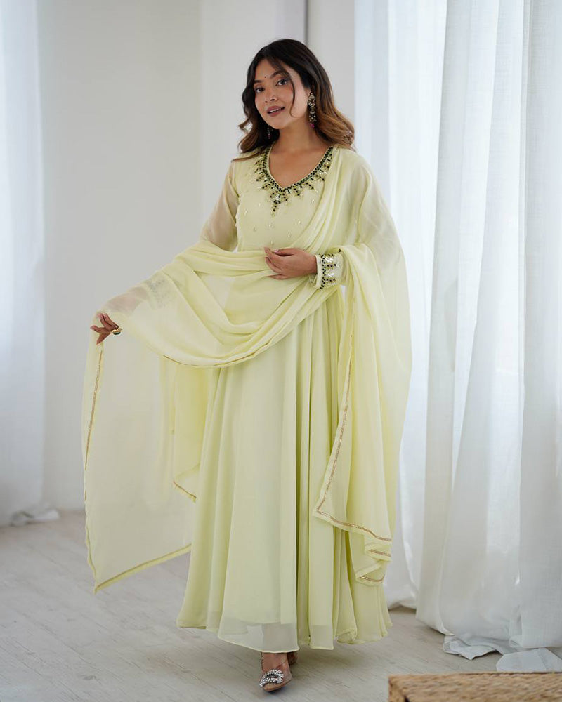 Womenline Pista Color Georgette Three Piece Anarkali Suit