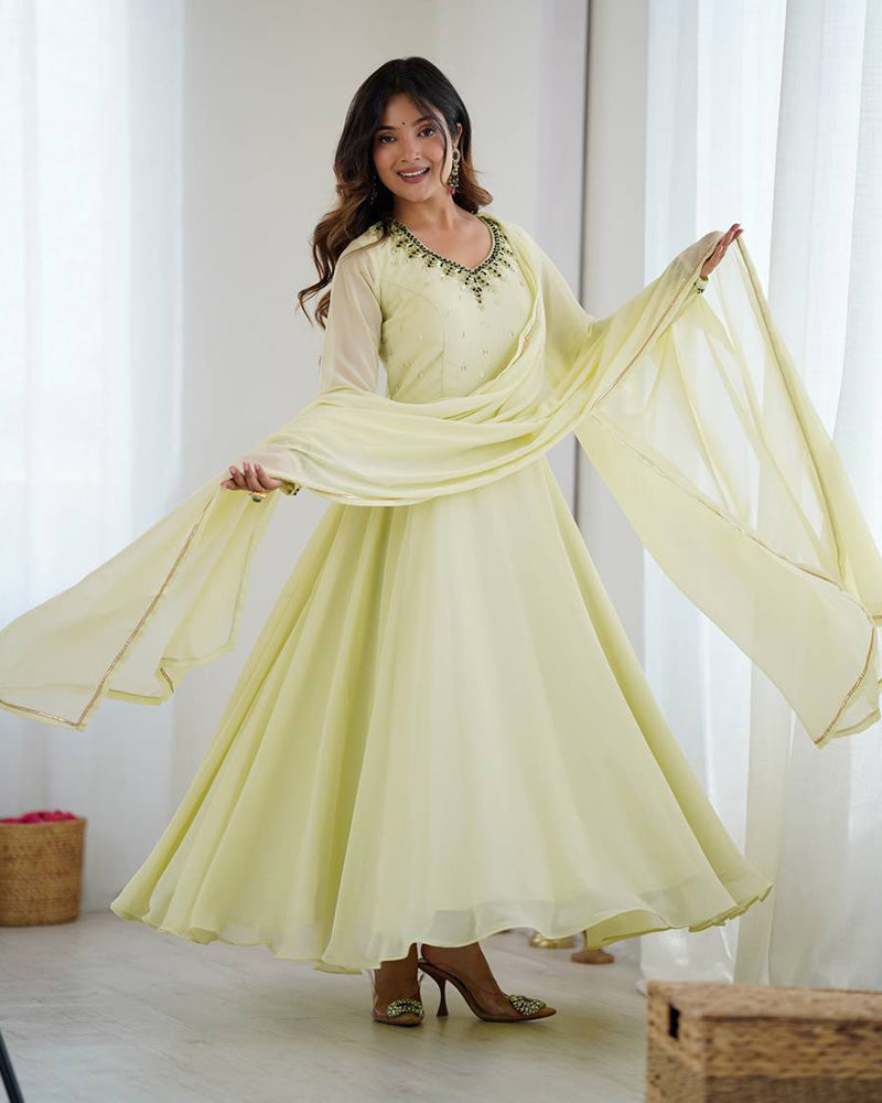 Womenline Pista Color Georgette Three Piece Anarkali Suit