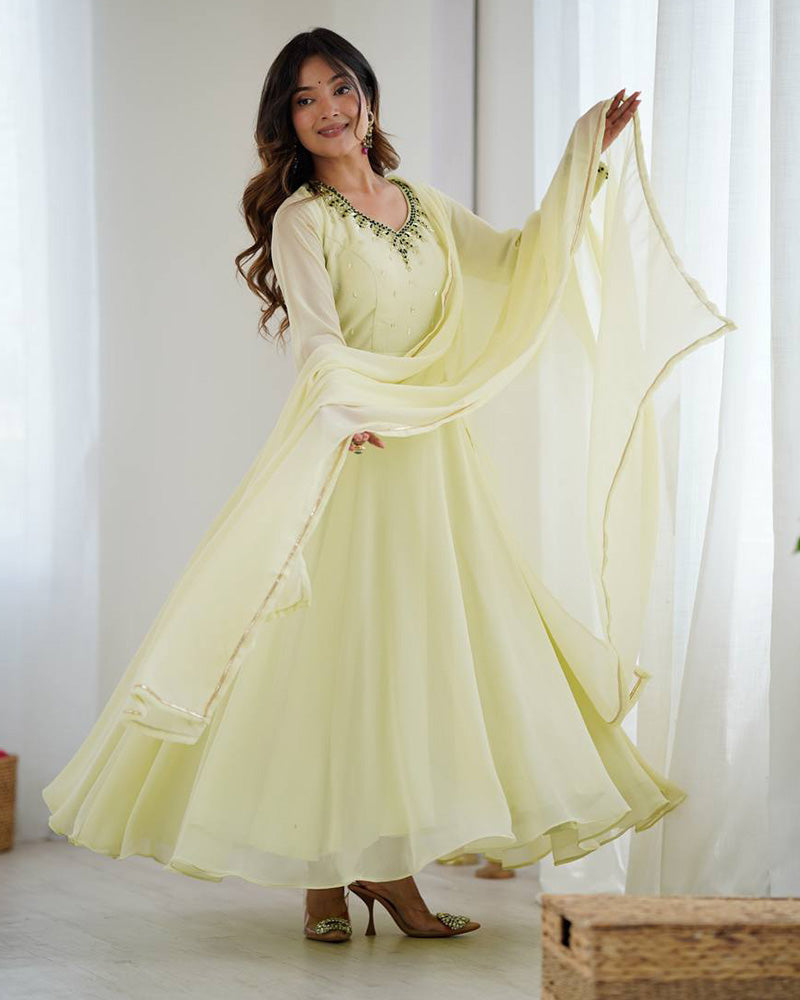 Womenline Pista Color Georgette Three Piece Anarkali Suit