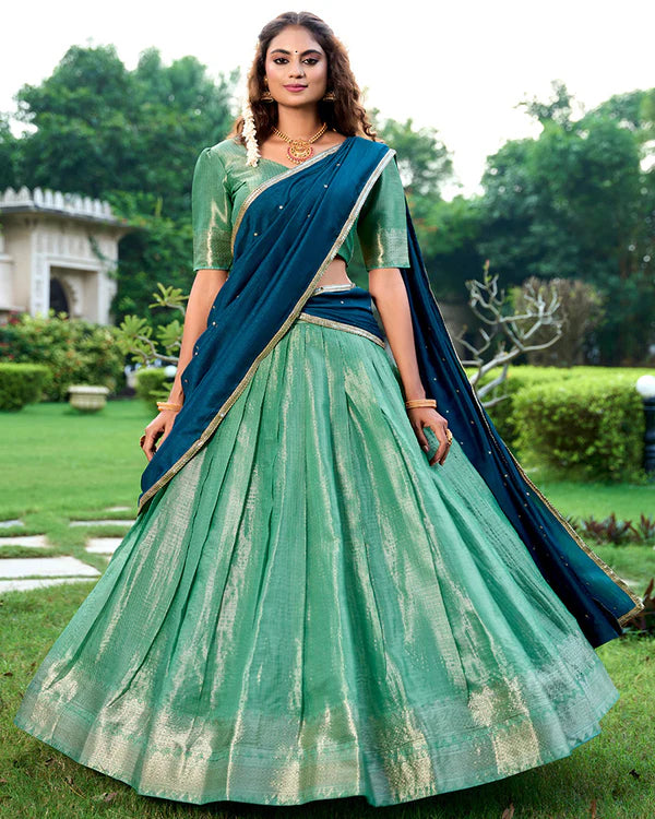 Womenline Pista Color Kanchipuram Designer Half Saree