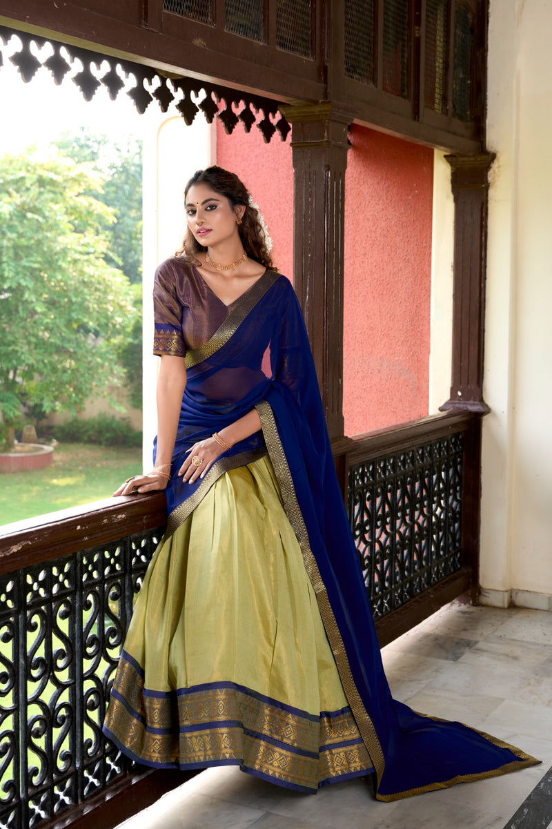 Womenline Pista Color Kanchipuram Designer Half Saree