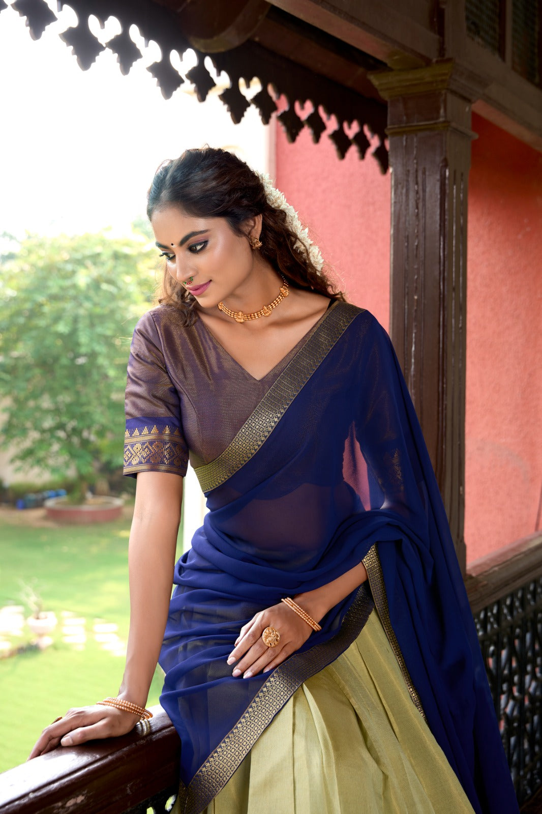 Womenline Pista Color Kanchipuram Designer Half Saree