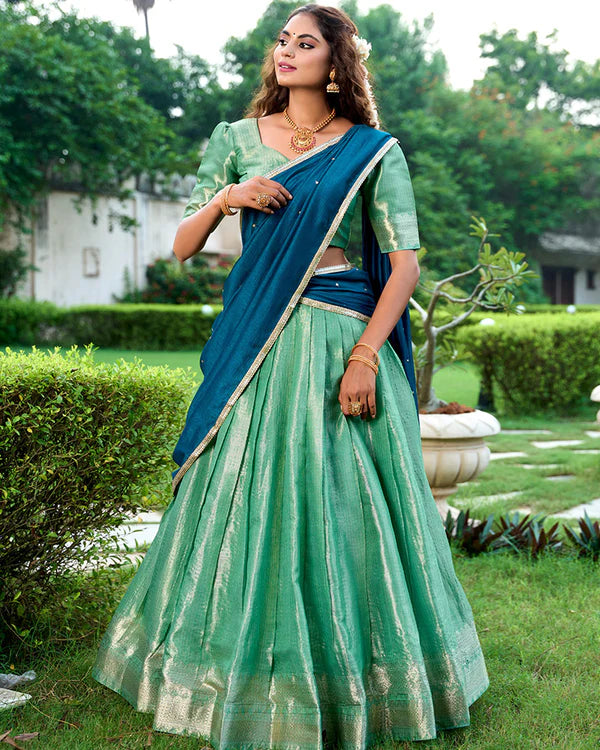 Womenline Pista Color Kanchipuram Designer Half Saree