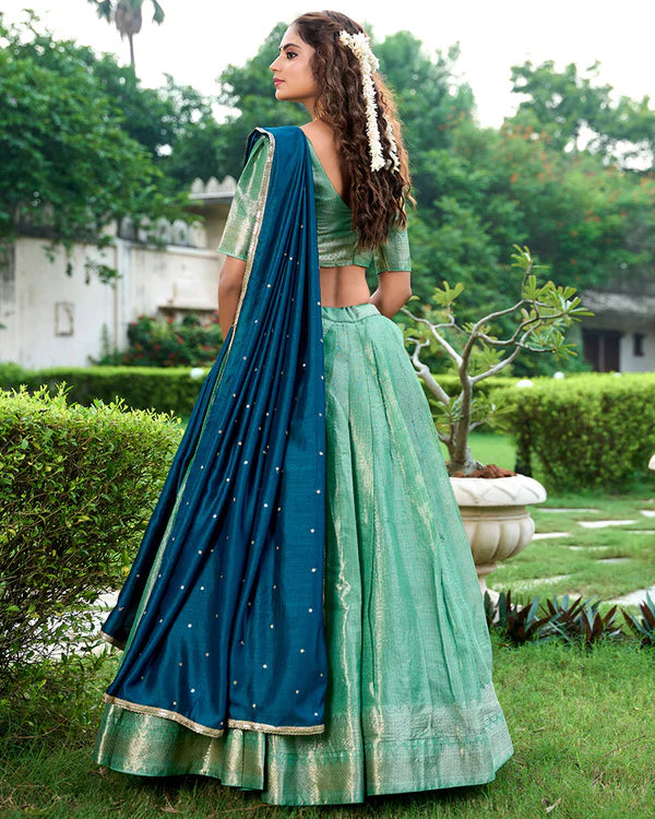 Womenline Pista Color Kanchipuram Designer Half Saree