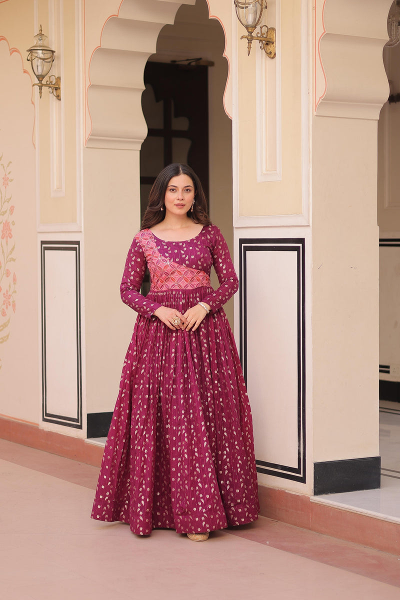 Womenline Premium Maroon Color Jacquard Gown