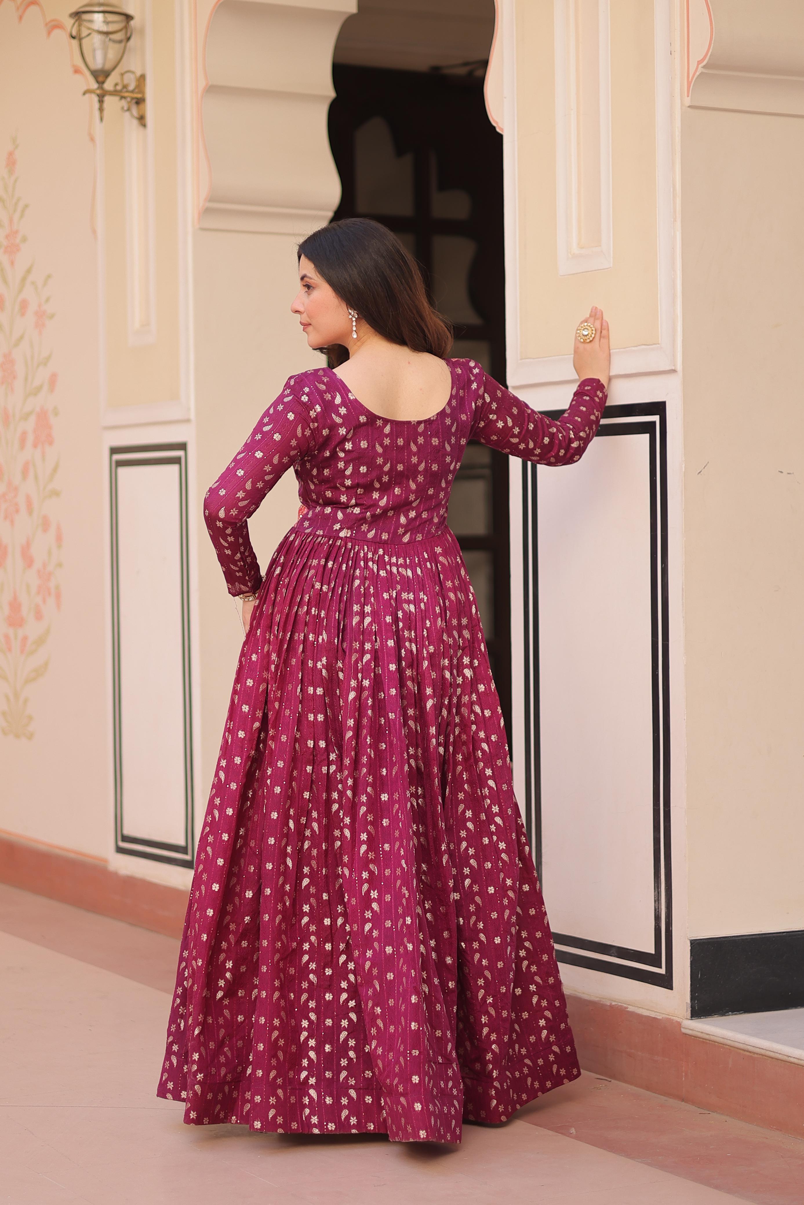 Womenline Premium Maroon Color Jacquard Gown