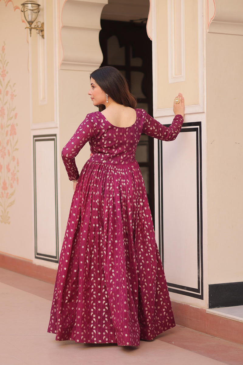 Womenline Premium Maroon Color Jacquard Gown