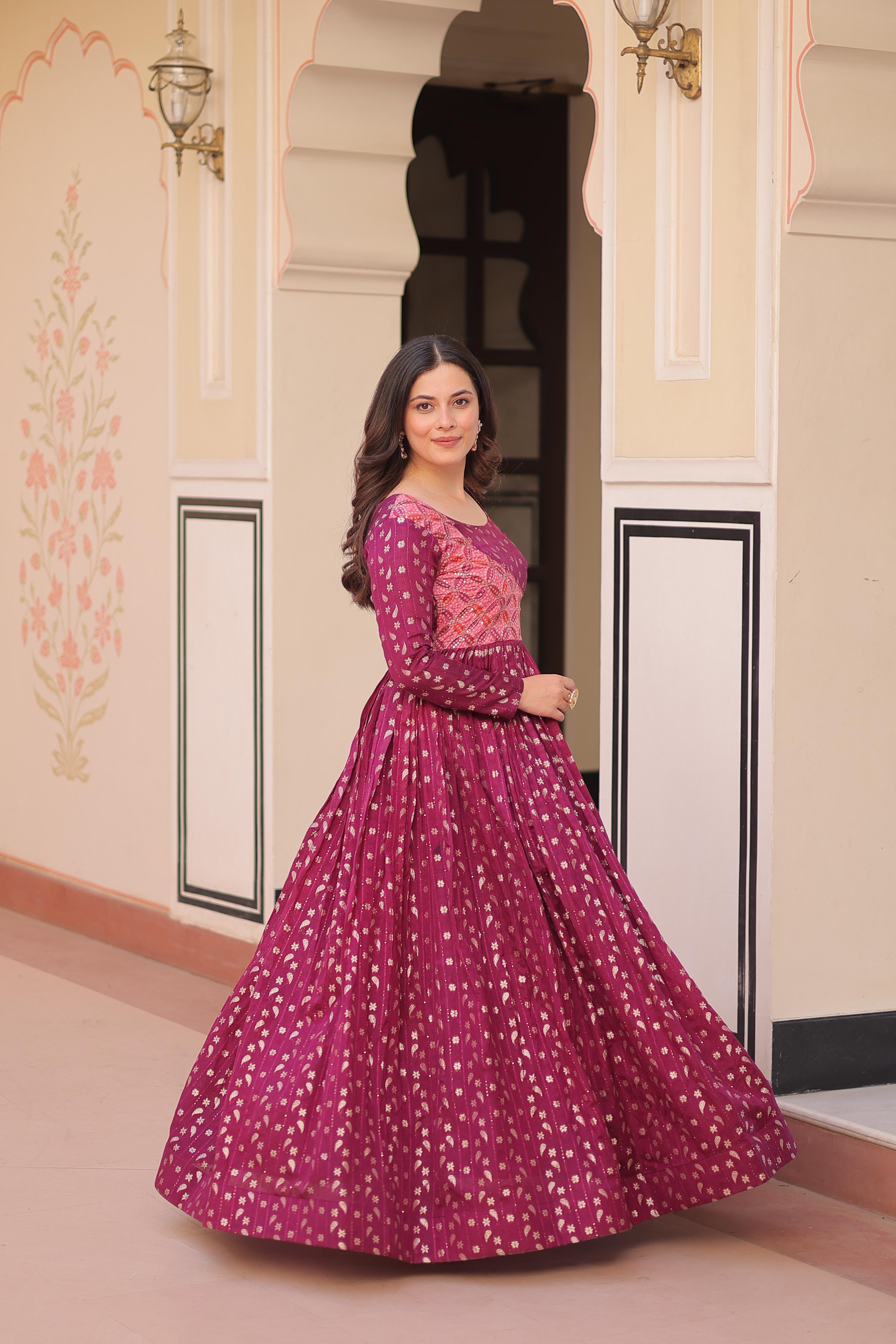 Womenline Premium Maroon Color Jacquard Gown