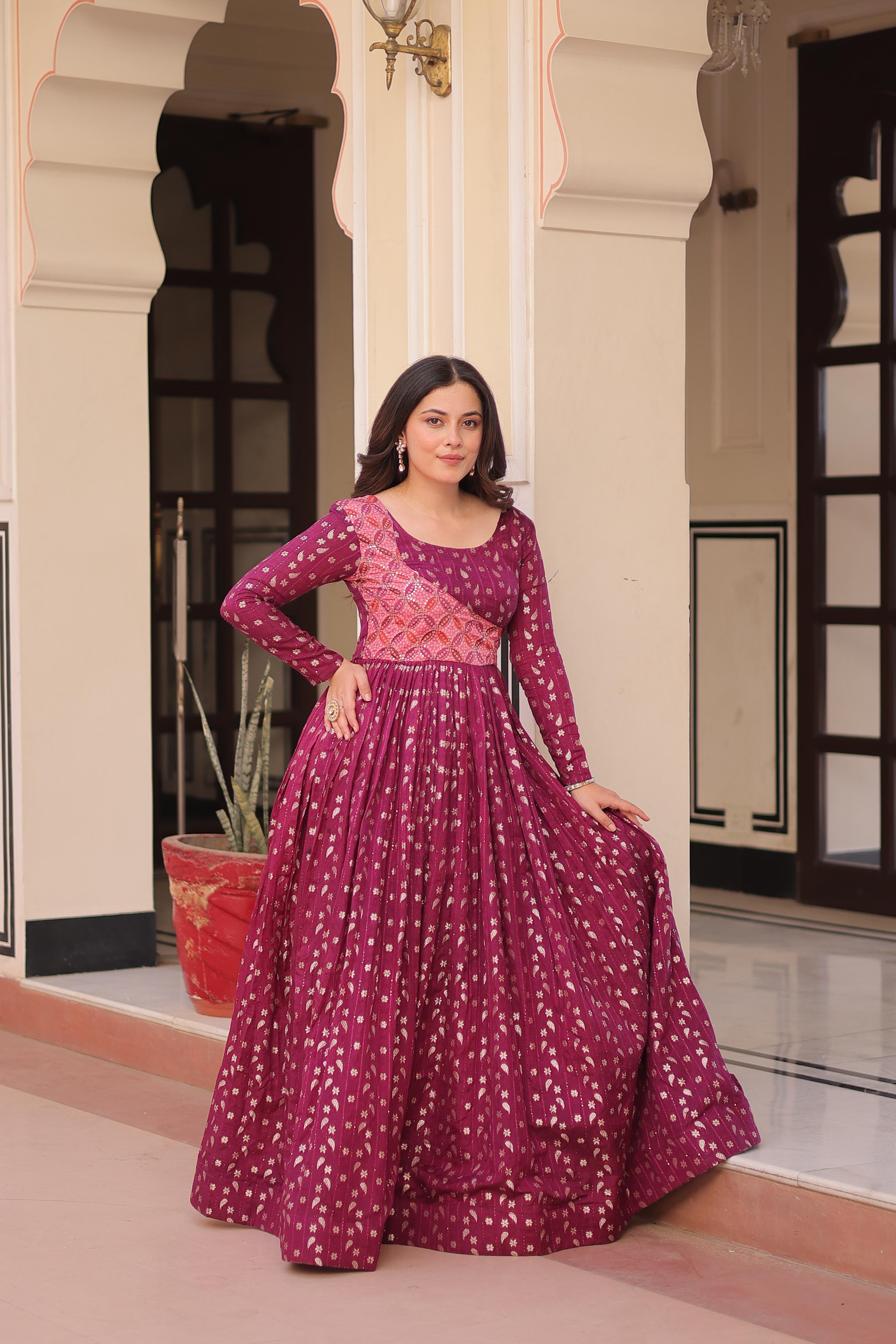 Womenline Premium Maroon Color Jacquard Gown