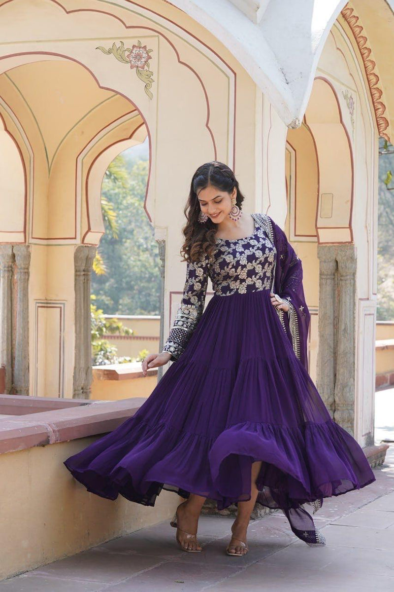 Womenline Purpal Color Jacquard Design Gown