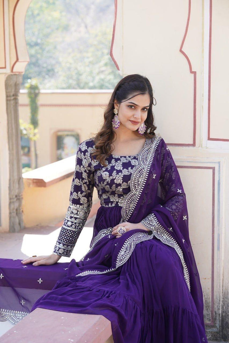 Womenline Purpal Color Jacquard Design Gown