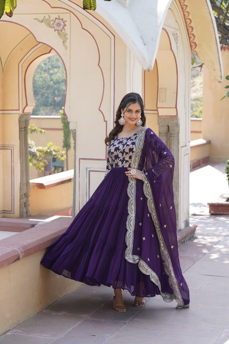 Womenline Purpal Color Jacquard Design Gown