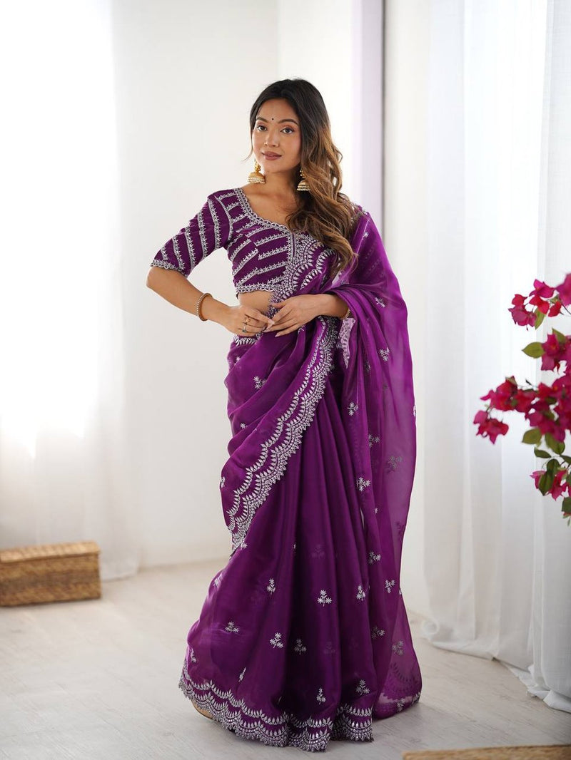 Womenline Purpal Color party Wear Sare