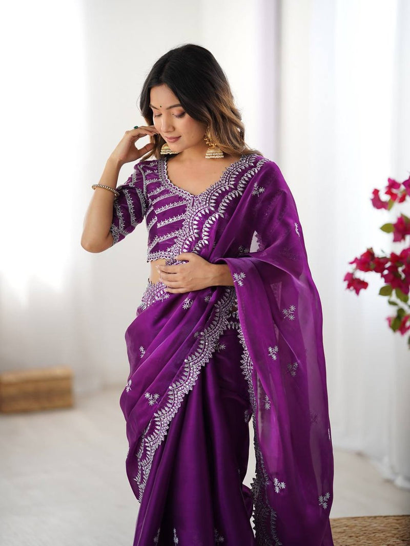 Womenline Purpal Color party Wear Sare
