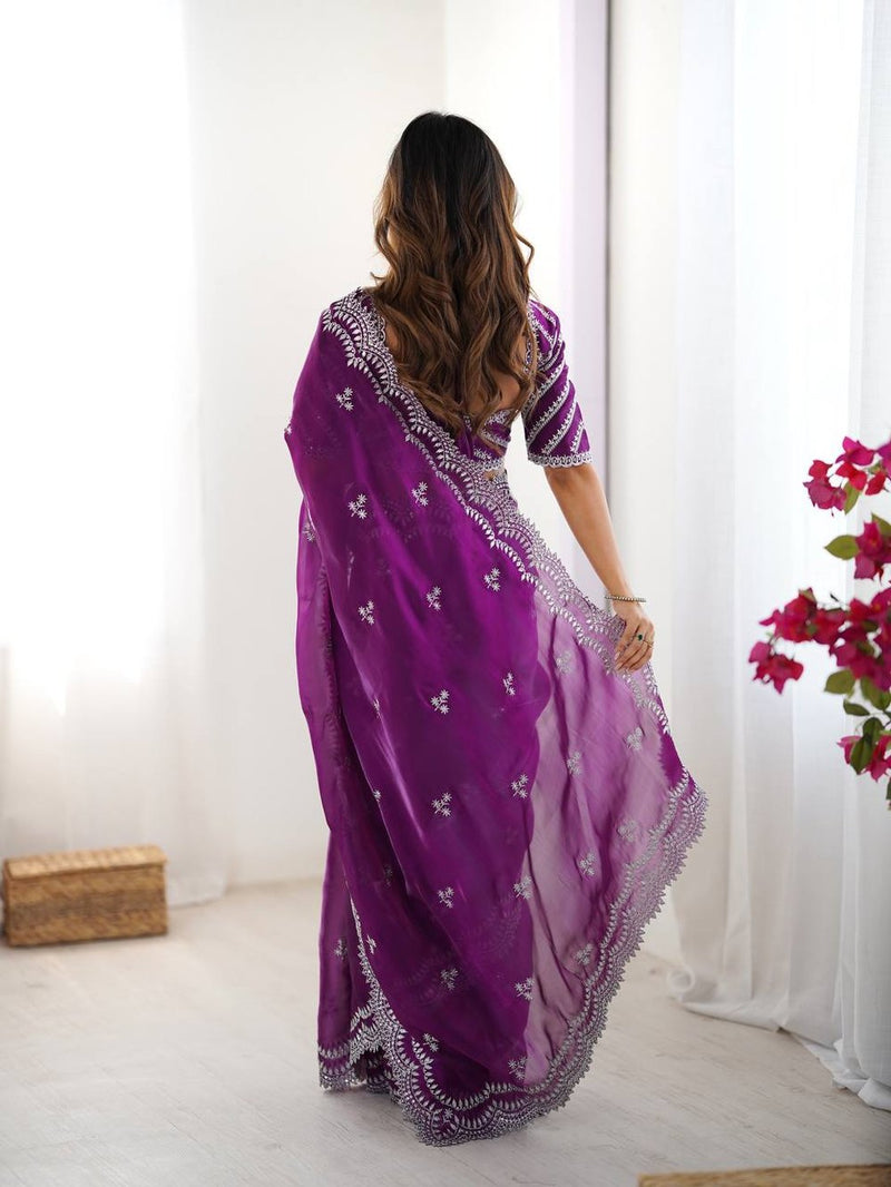 Womenline Purpal Color party Wear Sare