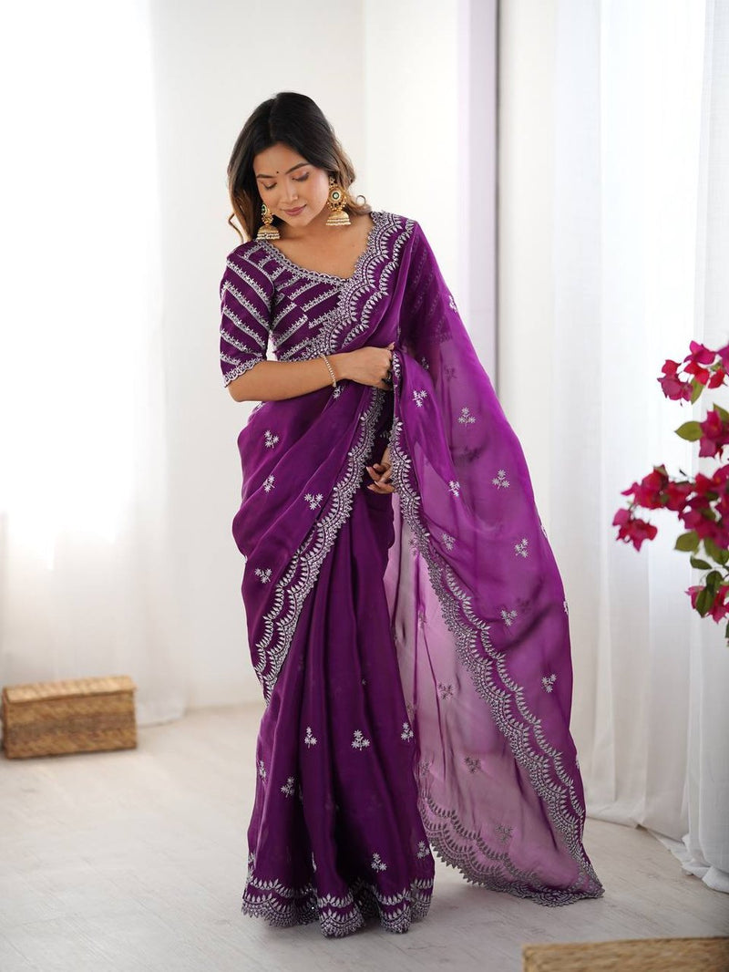 Womenline Purpal Color party Wear Sare
