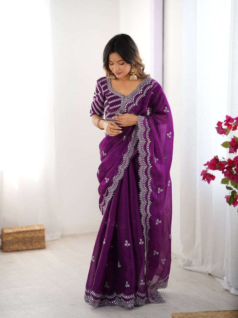Womenline Purpal Color party Wear Sare
