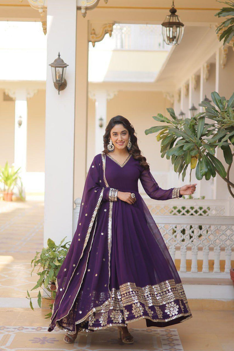 Womenline Purple Color Faux Blooming Gown