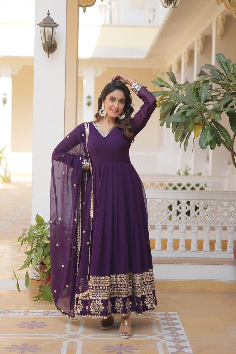 Womenline Purple Color Faux Blooming Gown