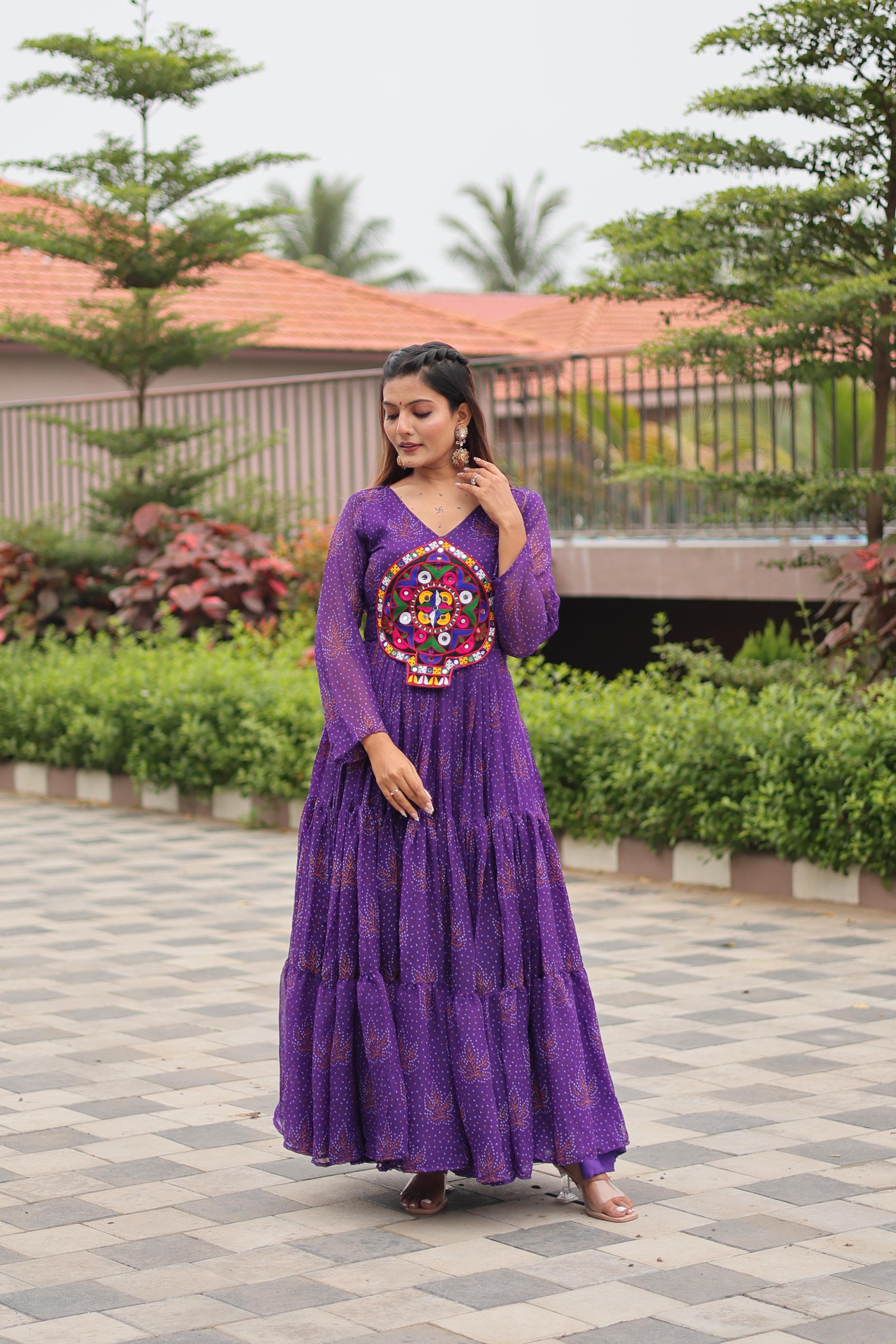 Womenline Purple Color Foux Georgette  Navratri Gown