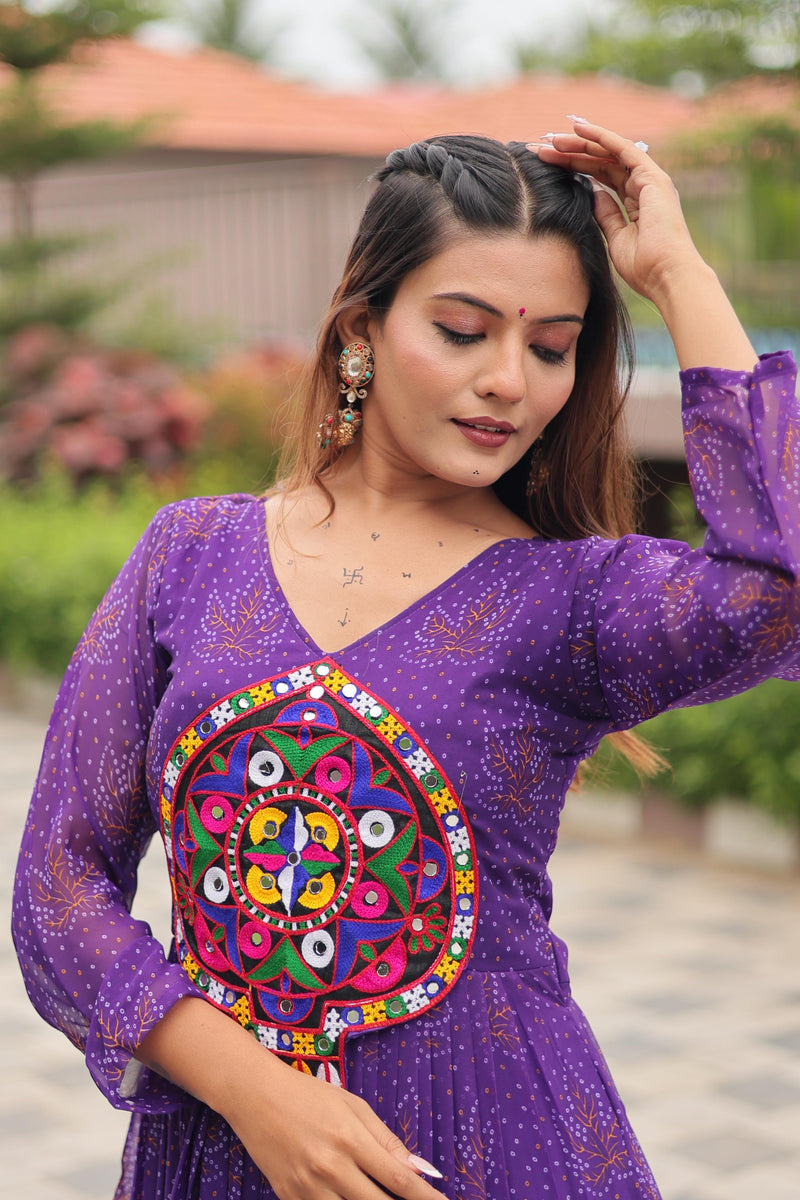Womenline Purple Color Foux Georgette  Navratri Gown